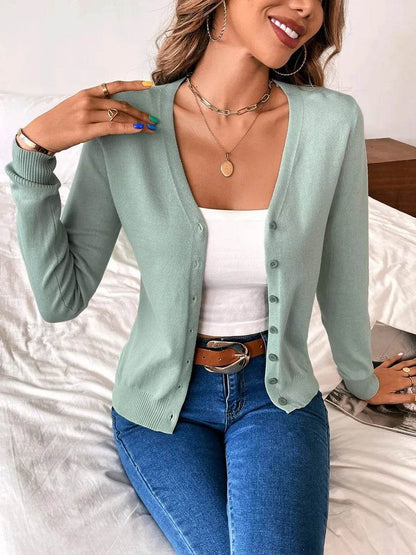 Buy Center Women's Vintage V Neck Cardigan - Cozy Knit Sweater Top - Buy Center UK