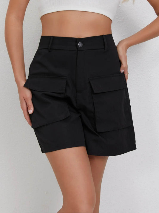 Women's High-Waist Slimming Cargo Shorts - Dual Side Pockets - Buy Center UK