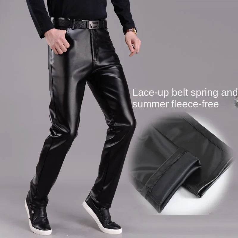 Buy Center Fleece-Lined Men's Leather Pants - Slim Fit, Black Style - Buy Center UK