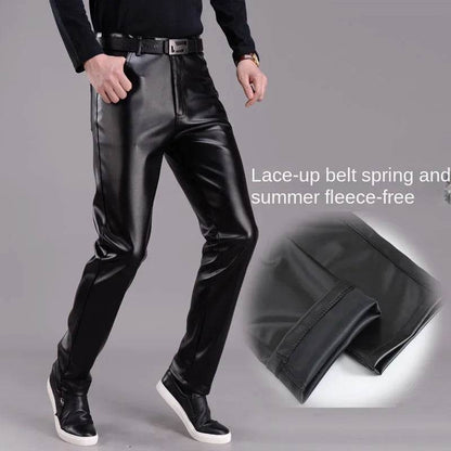 Buy Center Fleece-Lined Men's Leather Pants - Slim Fit, Black Style - Buy Center UK
