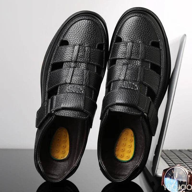 YBQJOO Men's Genuine Leather Sandals - Comfortable Casual Outdoor Shoes - Buy Center UK