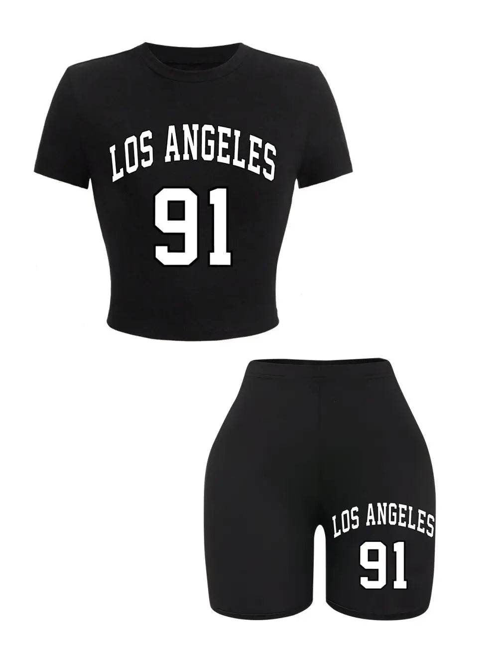 Buy Center Women’s Slim Crop T-Shirt & Shorts Set - Brooklyn Art Print - Buy Center UK