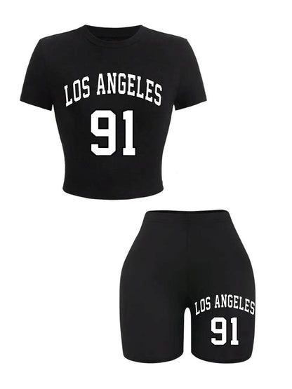 Buy Center Women’s Slim Crop T-Shirt & Shorts Set - Brooklyn Art Print - Buy Center UK