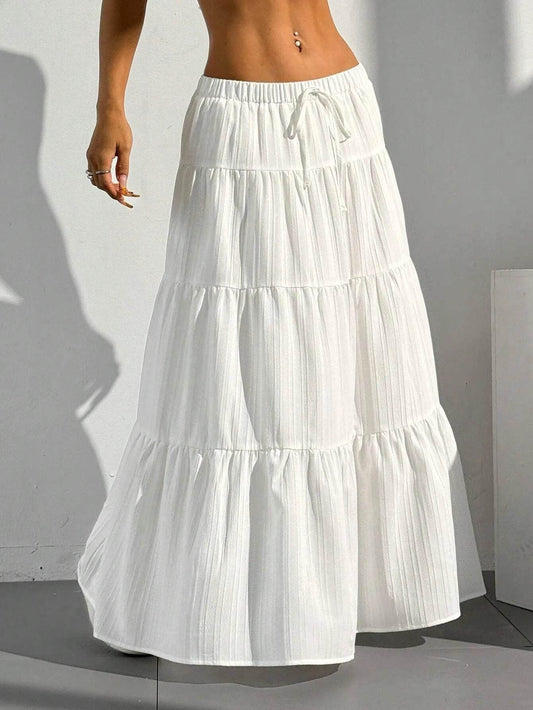 Buy Center Women's Loose Long Skirt - White Lace Up Bow Design - Buy Center UK