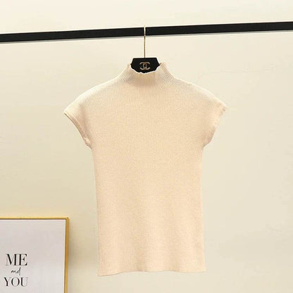 Buy Center Women's Short Sleeve Mock Neck Knit Crop Top - Lightweight & Chic - Buy Center UK