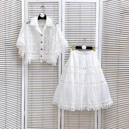 Luxury Hollow Out Dress Two Piece Set - Elegant Summer Outfit - Buy Center UK