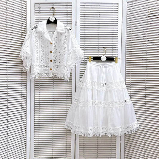 Luxury Hollow Out Dress Two Piece Set - Elegant Summer Outfit - Buy Center UK