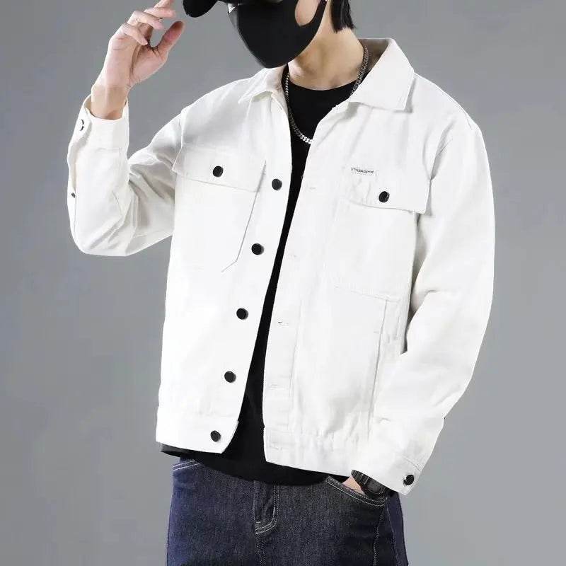 Buy Center Men's White Loose-fit Denim Jacket - Trendy Autumn Style - Buy Center UK