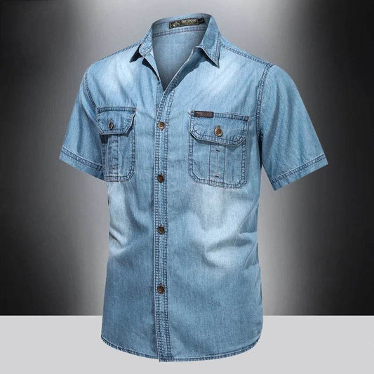 Buy Center Men's Cotton Denim Short Sleeve Shirt - Quick Drying Comfort - Buy Center UK