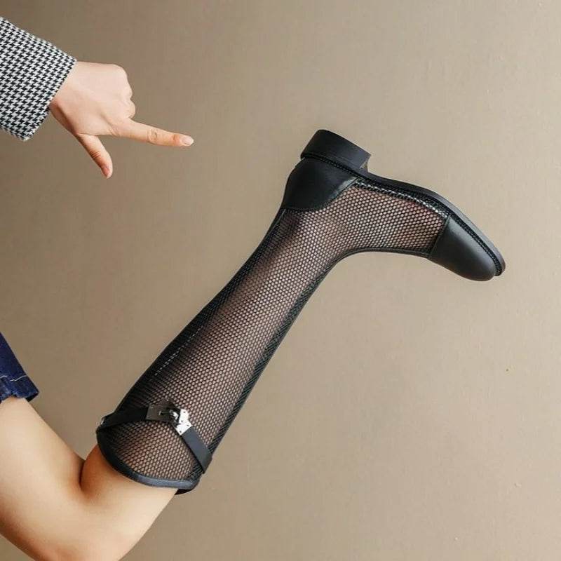 2022 Women Knee High Boots - Patent Leather, Mid Chunky Heel Style - Buy Center UK
