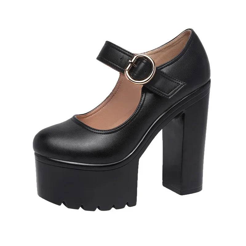 Buy Center Women's Platform Mary Janes - Soft Leather Block Heels - Buy Center UK