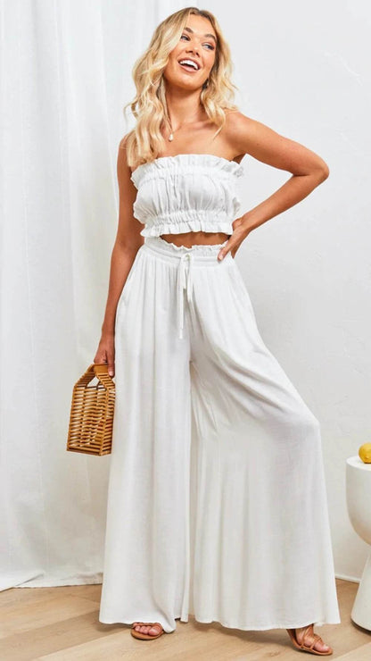 Buy Center Women's Summer Wide Leg Pants - Elastic Waist & Pockets - Buy Center UK
