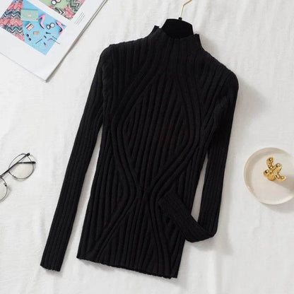 Chic Women’s Knitted Pullover Sweater - Half Turtleneck, Slim Fit - Buy Center UK