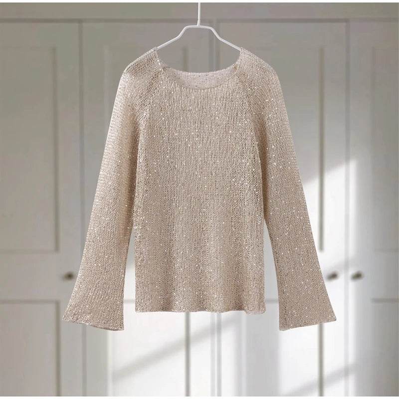 Buy Center See Through Sequined Sweater - Shiny O-neck Beach Top - Buy Center UK