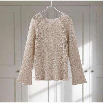 Buy Center See Through Sequined Sweater - Shiny O-neck Beach Top - Buy Center UK