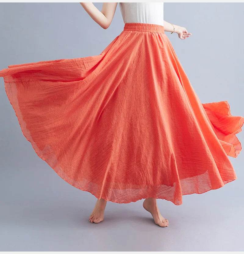 28-Color Mori Girl A-line Skirt - Cotton Linen, Elastic Waist - Buy Center UK