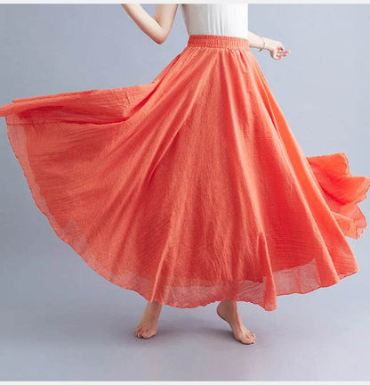 28-Color Mori Girl A-line Skirt - Cotton Linen, Elastic Waist - Buy Center UK