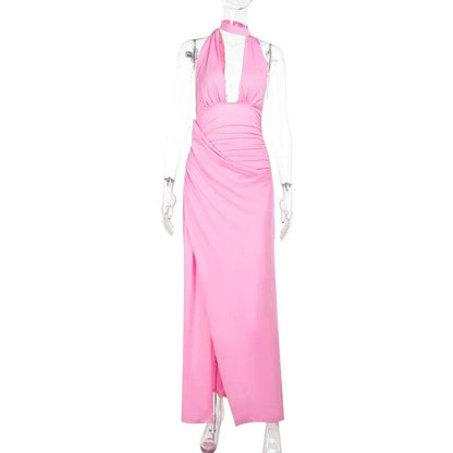 Torova Women's Halter Bandage Slit Dress - Elegant U Neck Maxi - Buy Center UK