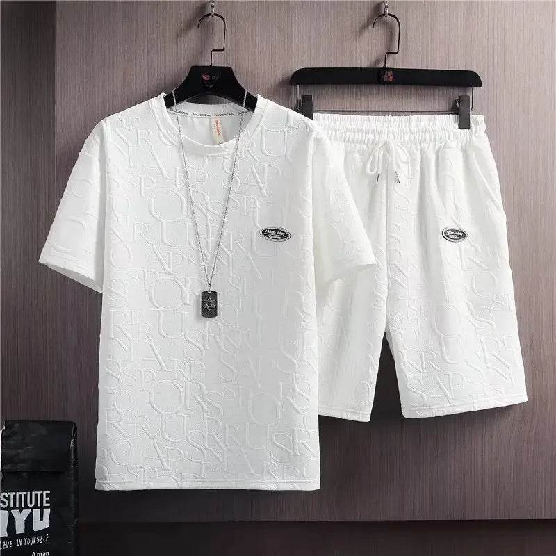 Buy Center Men's Summer Korean Style Short Sleeve T-Shirt & Shorts Set - Buy Center UK