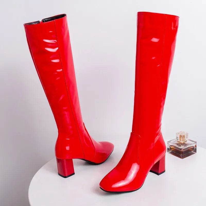 Stylish Women’s High Knee Boots - Waterproof Patent Leather, Chic Colors - Buy Center UK