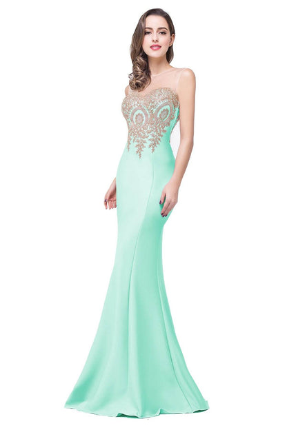 2024 Gold Appliques Sweetheart Illusion Bridesmaid Gown - Floor Length - Buy Center UK