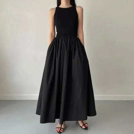 Buy Center Elegant Black Long Dress - Sleeveless High Waist Design - Buy Center UK