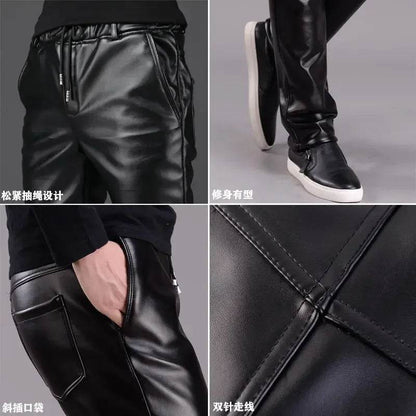 Buy Center Fleece-Lined Men's Leather Pants - Slim Fit, Black Style - Buy Center UK
