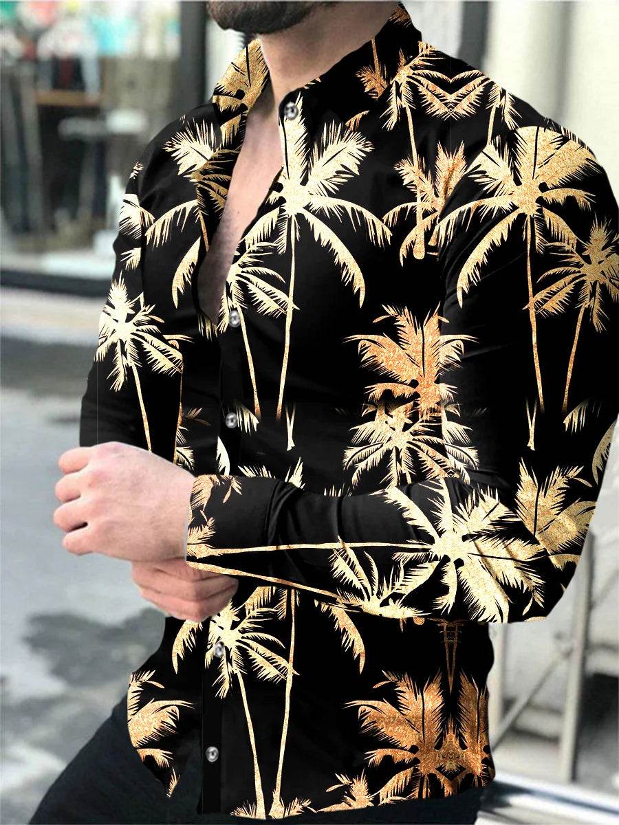 Buy Center Men's Button Long Sleeve Shirt - Lion Palm Graphic Design - Buy Center UK