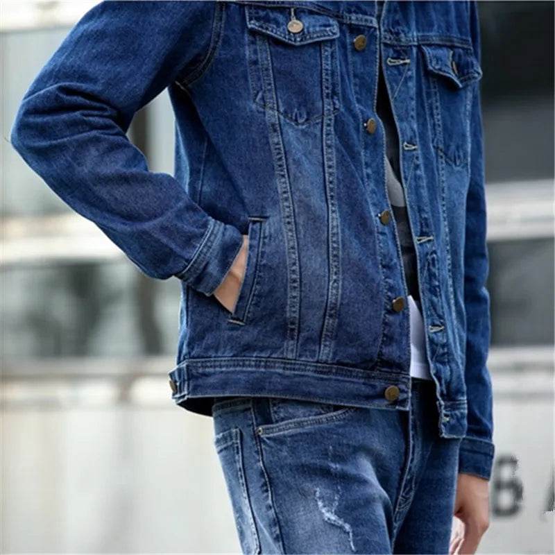 Buy Center Men's Denim Jacket - Casual Turn Down Collar, Spring Style - Buy Center UK