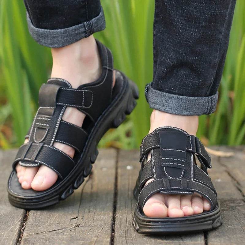 Buy Center Men's Leather Beach Sandals - Breathable Summer Comfort - Buy Center UK