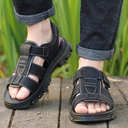 Buy Center Men's Leather Beach Sandals - Breathable Summer Comfort - Buy Center UK