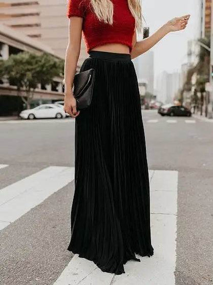 Designer 2024 Pleated Skirt - Women's Elastic Waist Ankle-Length Fashion - Buy Center UK