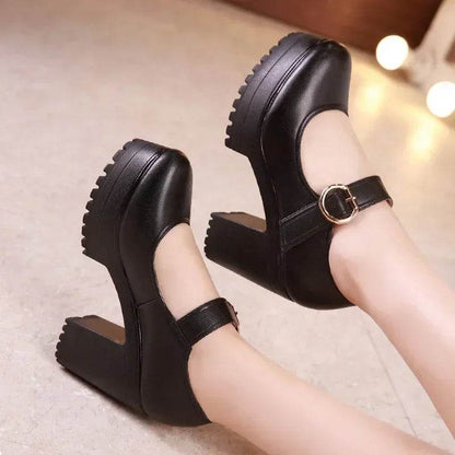 Buy Center Women's Platform Mary Janes - Soft Leather Block Heels - Buy Center UK