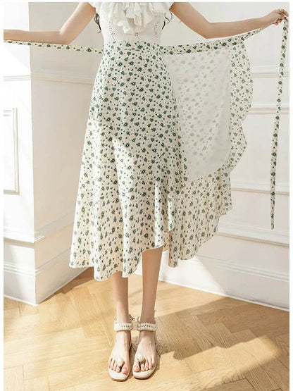 REALEFT Vintage Floral A-line Skirt - High Waist Midi Length - Buy Center UK