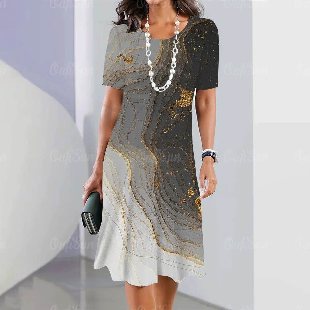 2024 Women's Plus Size Midi Dress - Elegant Graphic Print & Comfort - Buy Center UK