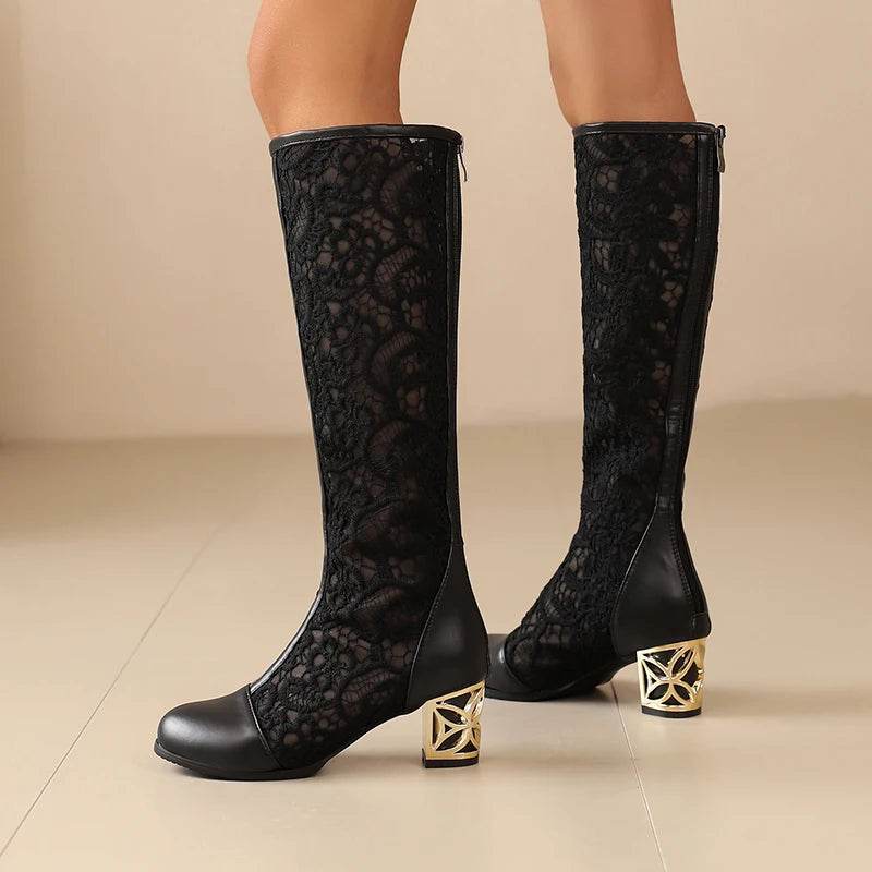 Buy Center Plus Size Lace Mesh Knee Boots - Breathable Summer Style - Buy Center UK