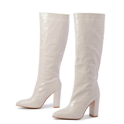 2023 Chunky Over-the-Knee Boots - Lychee Pattern, Pointed Toe Style - Buy Center UK