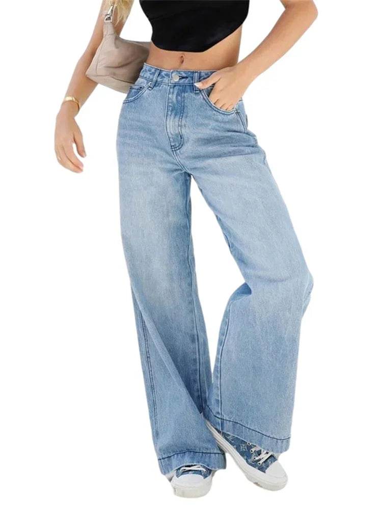 Buy Center High Waist Wide Leg Jeans with Pockets – Fashionable Casual Trousers - Buy Center UK
