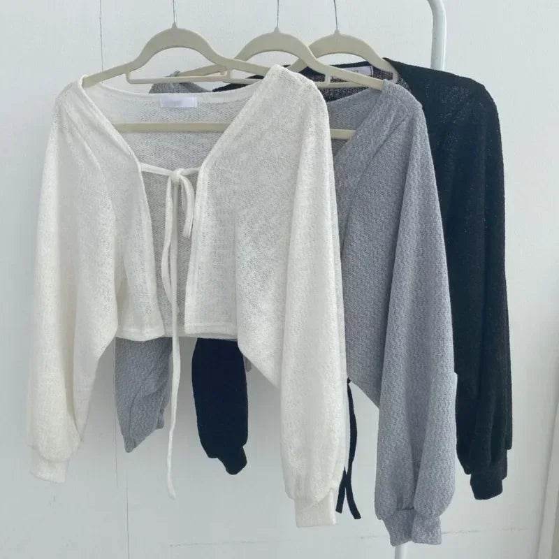Buy Center Women's Thin White Cardigan - Summer Lace-Up Knitwear Top - Buy Center UK