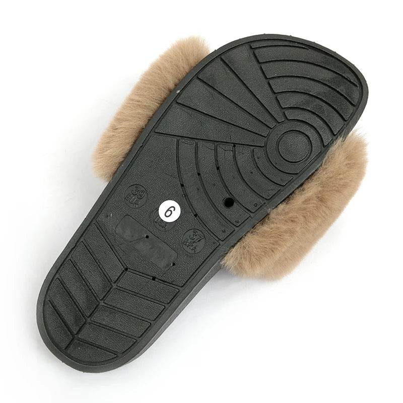 Buy Center Women's Furry Slippers - Plush Faux Rabbit Fur Slides - Buy Center UK