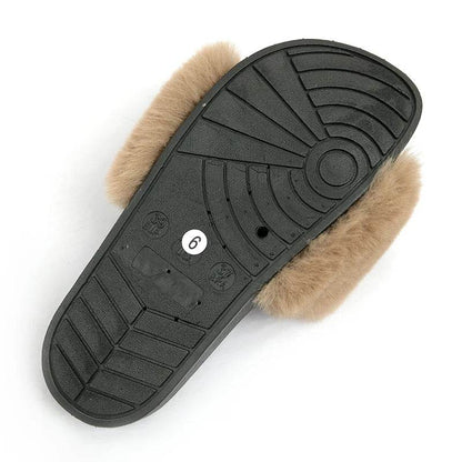 Buy Center Women's Furry Slippers - Plush Faux Rabbit Fur Slides - Buy Center UK