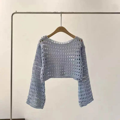 Buy Center Long Sleeve Crochet Knit Top - Summer Beach Cover-Up - Buy Center UK