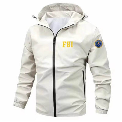 FBI Men's Zipper Jackets - Casual Solid Color, Windproof & Hooded - Buy Center UK