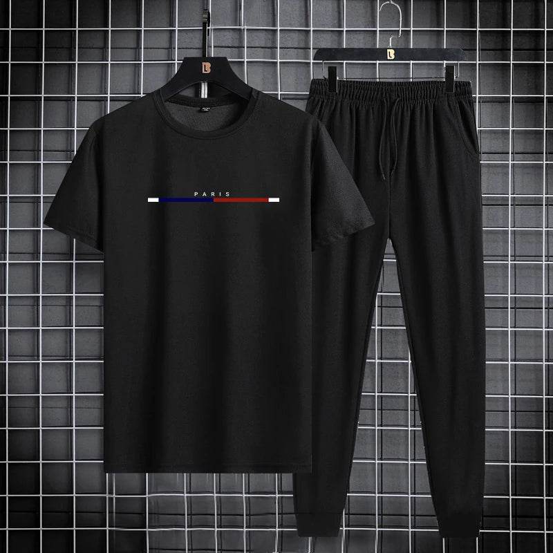 Buy Center Men's Sports Suit - Stylish Round Neck T-Shirt & Ankle Pants - Buy Center UK
