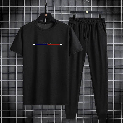 Buy Center Men's Sports Suit - Stylish Round Neck T-Shirt & Ankle Pants - Buy Center UK