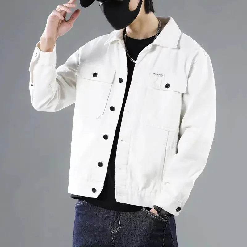Buy Center Men's White Loose-fit Denim Jacket - Trendy Autumn Style - Buy Center UK
