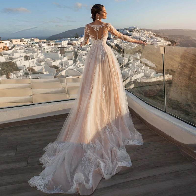 Gorgeous 2-in-1 Wedding Dress - Embroidered Lace & Detachable Train - Buy Center UK