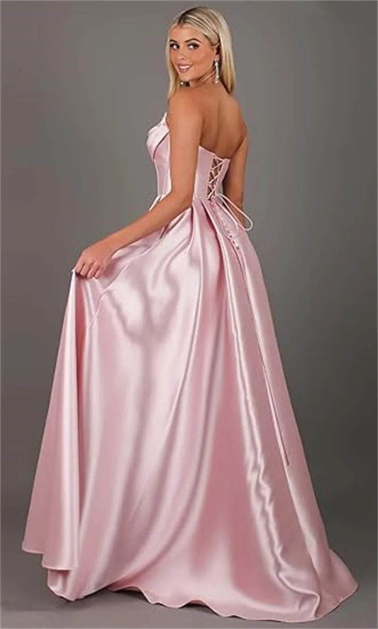 Customized Strapless Corset Prom Dress - Elegant A-Line Satin Gown - Buy Center UK
