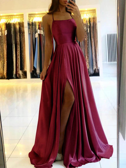 Elegant Burgundy Prom Dress 2024 - Backless Satin Maxi Gown - Buy Center UK