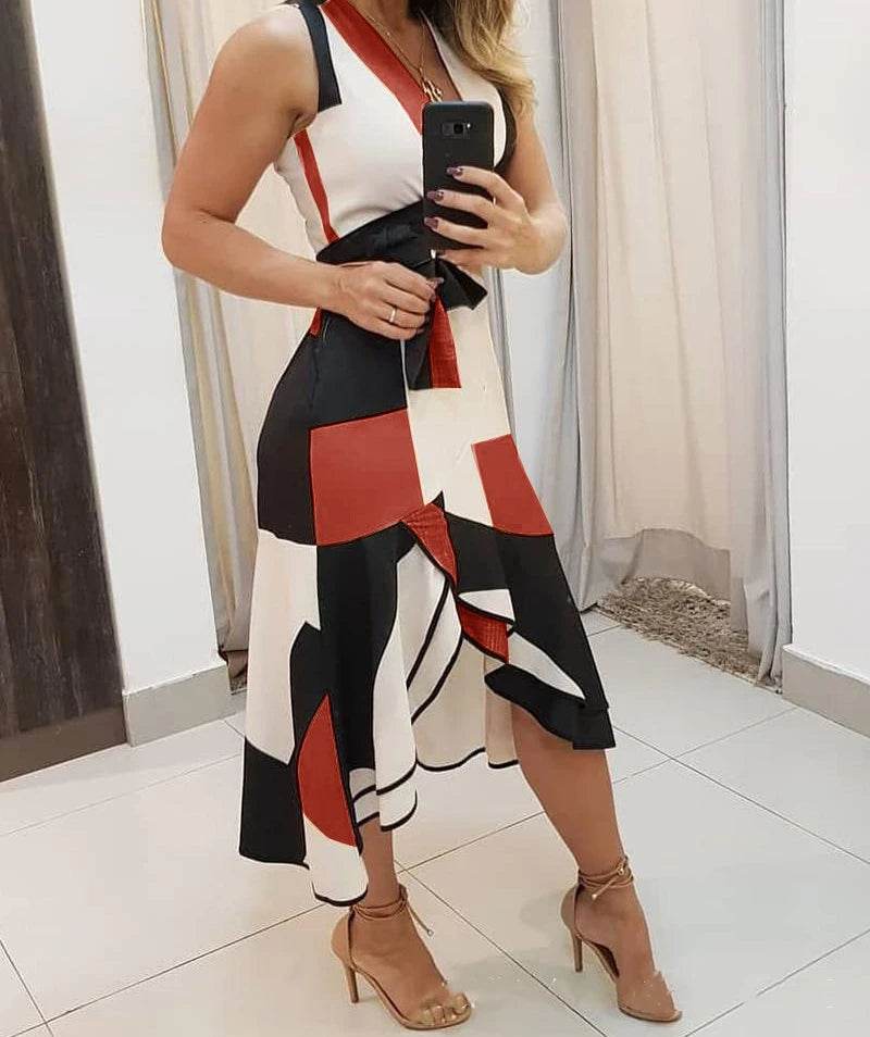 Buy Center Women's Sleeveless V-neck Printed Dress for Summer 2024 - Buy Center UK
